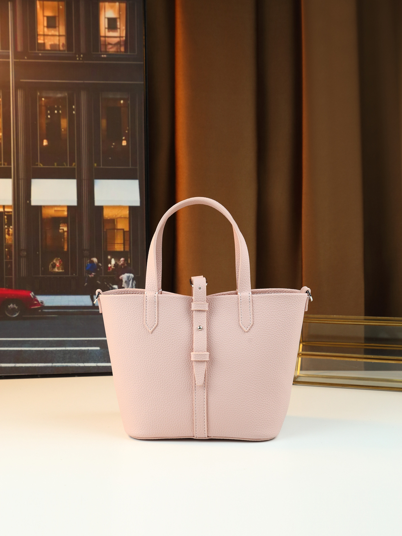 Lychee Pattern Women's Handbag Solid Color Bucket Bag Versatile Shoulder/Crossbody Bag For Commuting PU Leather Zipper Closure Medium Size_voghion.com