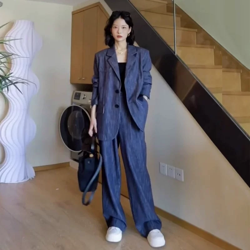 Autumn set, denim classic suit jacket, 2024 years