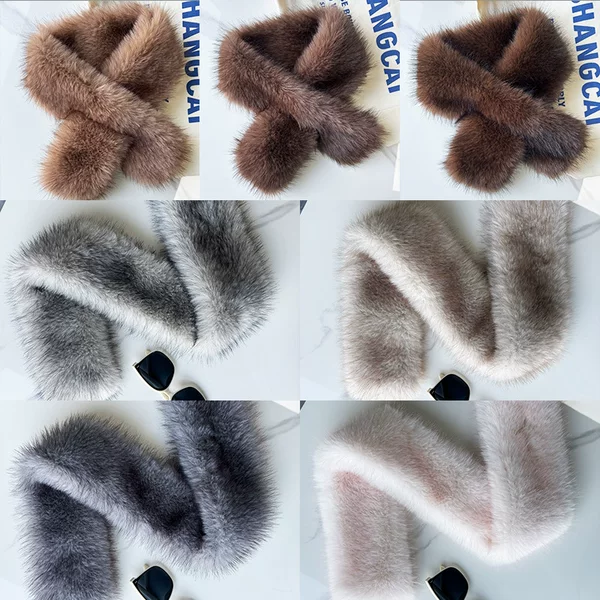 Imitation Fox Fur Scarf Winter Thickeneded Double-Sided Velvet Straight Scarf Simple Fashion Versatile Cross Plush Scarf