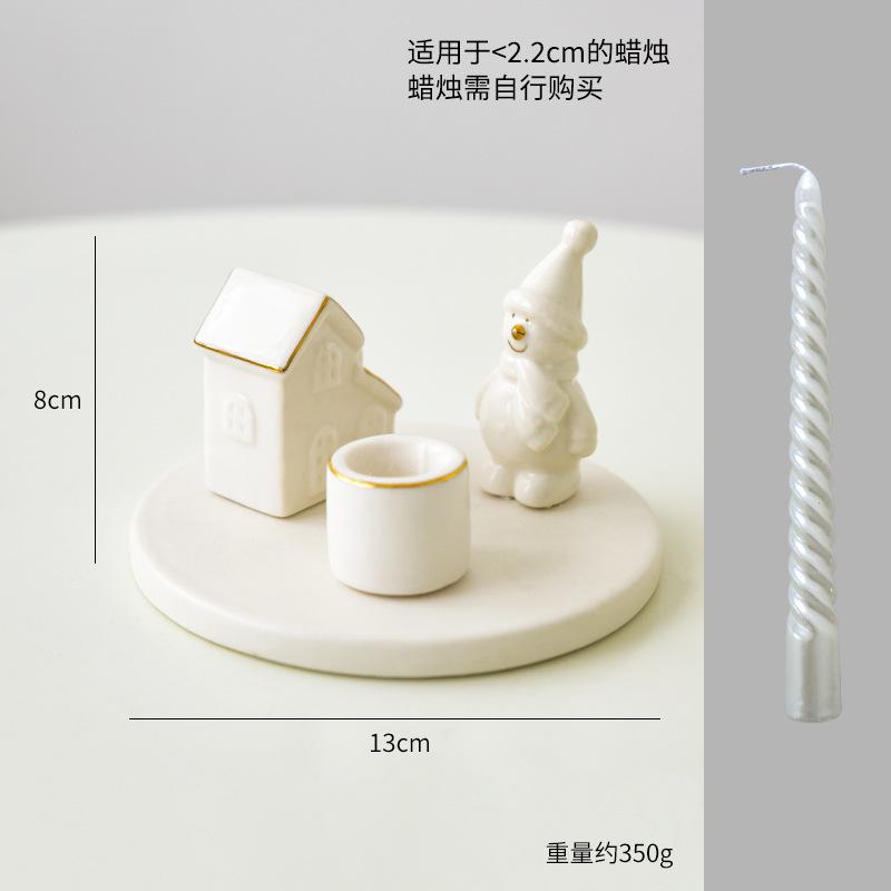 NUCHI跨境圣诞节装饰品圣诞树雪房麋鹿创意陶瓷烛台桌面装饰摆件|undefined