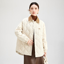 源头工厂菱格拼色领子鹅绒外套女秋冬新款拼接设计感恒温保暖8530