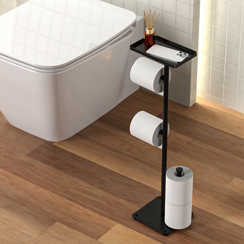 Soporte de papel higiénico de hierro vertical para baño – multiusos para hogar, organizador de toallas de piso, diseño transfronterizo
