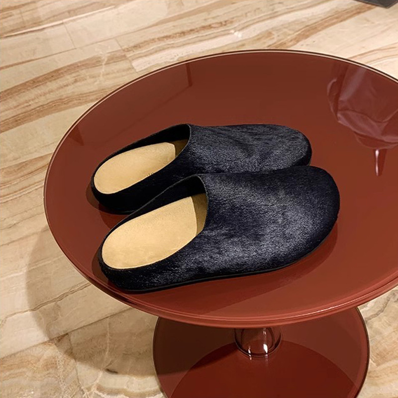 Nuevo otoño de madres de uva de cuero genuino, row viento suave, hombre perezoso con un pedazo de suela gruesa, zapatos burkin de cabeza grande y medio zapatillas para mujeres.