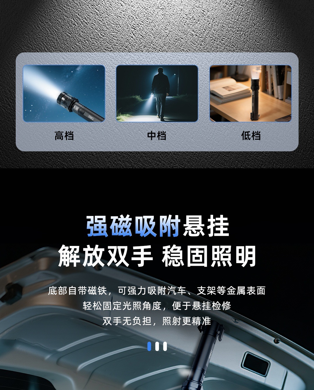 Deli Multifunctional Flashlight Outdoor Strong Light Long-Range Charging Self-Defense Tactical Flashlight Safety Hammer Dl871009