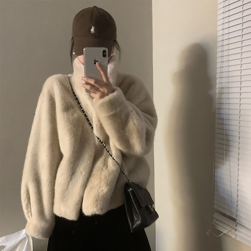 水貂绒皮毛一体立领毛毛外套女年轻款貂皮短款2025冬季环保皮草