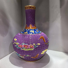 大清乾隆精雕刻重工彩蝴蝶花卉天球瓶中式摆件文玩古董仿古瓷收藏