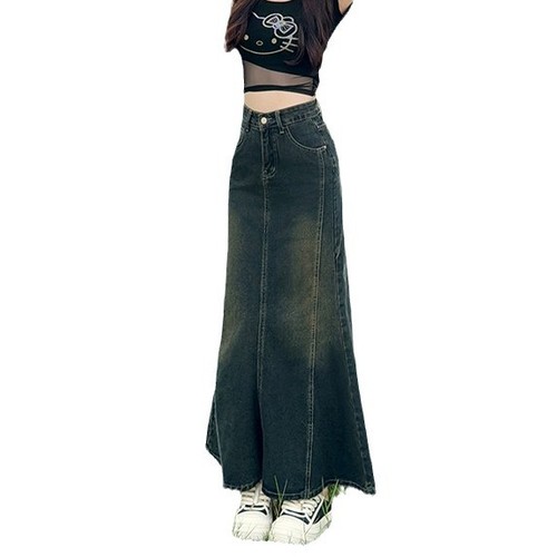 Vintage Cowboy Half-Body Skirt for Women, Autumn, Small Figure, High-Waisted, Slimming, Medium-Length A-Line Skirt, Fish Tail, Hourglass Skirt, Trendy