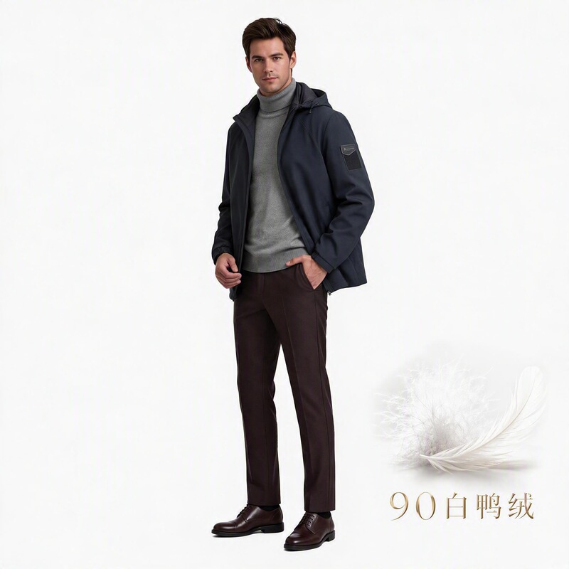 Reversible 90% Duck down Lightweight Men's down Jacket with Detachable Hood, Short Style, Autumn and Winter Business Jacket Reversible 90% Duck down Lightweight Men's down Jacket with Detachable Hood, Short Style, Autumn and Winter Business Jacket