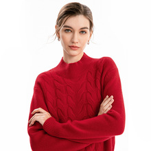 2025冬5针加厚半高领绞花女士羊绒衫纯色套头慵懒风针织保暖毛衣