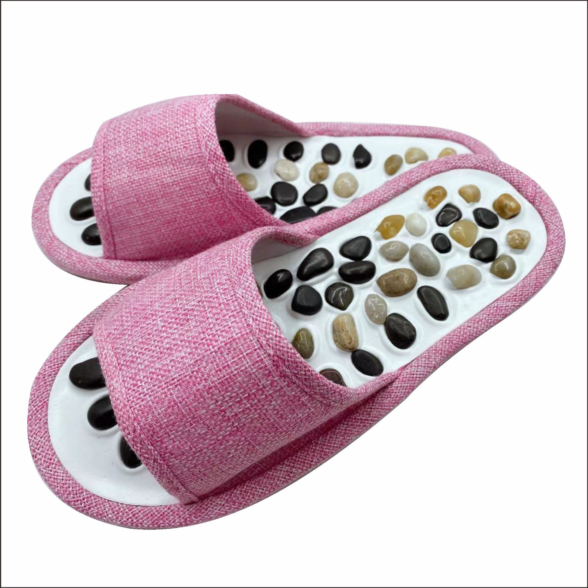 Yuhua 石マッサージシューズ天然小石ソフト底シリコーンスリッパホームデイリー屋内本物の石の運動理学療法