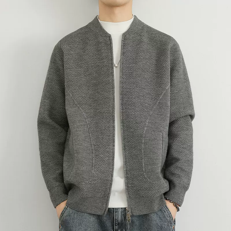春秋款双拉链纯色男士开衫针织衫休闲毛衣外套韩版百搭夹克式上衣