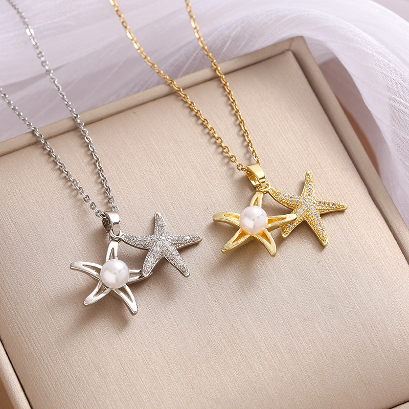 Acier Inoxydable Style Vintage Style Simple Placage Incruster Star Couleur Unie Zircon Pendentif display picture 3