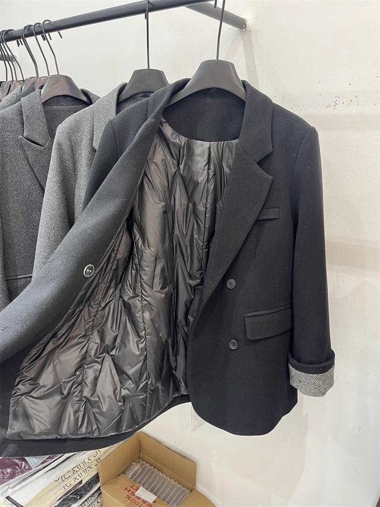 2025 New Korean Style Inner Cotton-Padded Blazer Down Jacket For Women Winter Small Size Rolled Sleeve Elegant Wool Coat_ecoleips.com