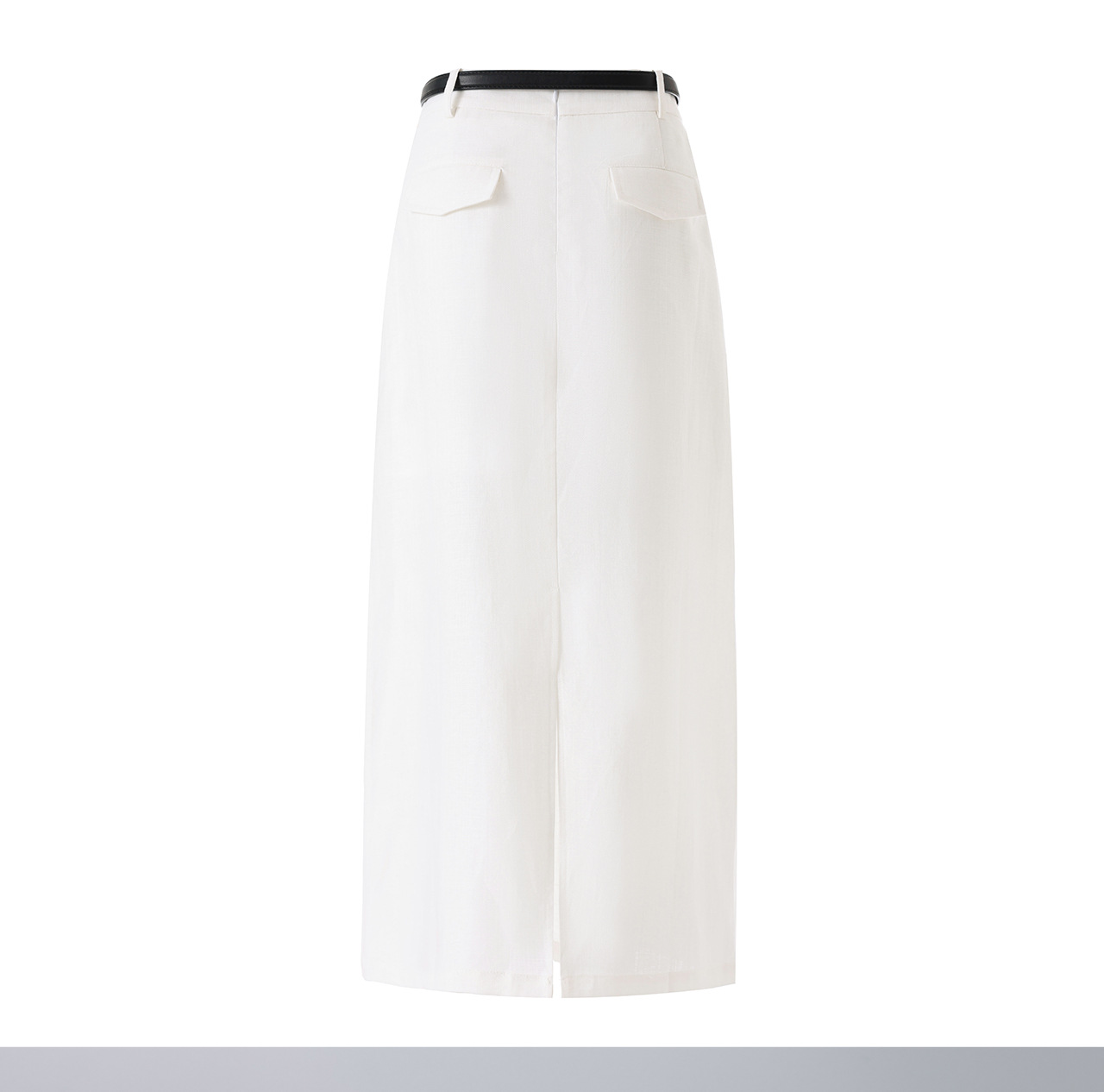 Chân váy xếp ly nữ cạp trung thấp, chất liệu tencel linen phối sọc răng cưa, xẻ tà — Xanh lông mòng đen chi tiết 22