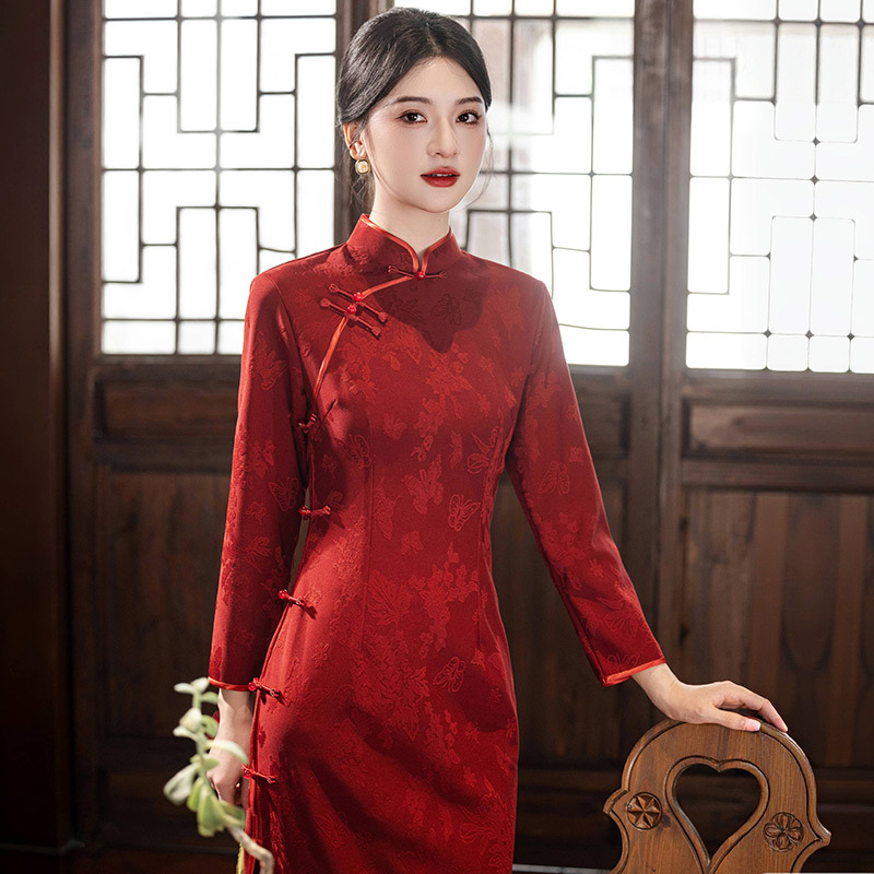 红色国风中式长款长袖旗袍秋季2025新款女新娘敬酒服回门服秋冬装