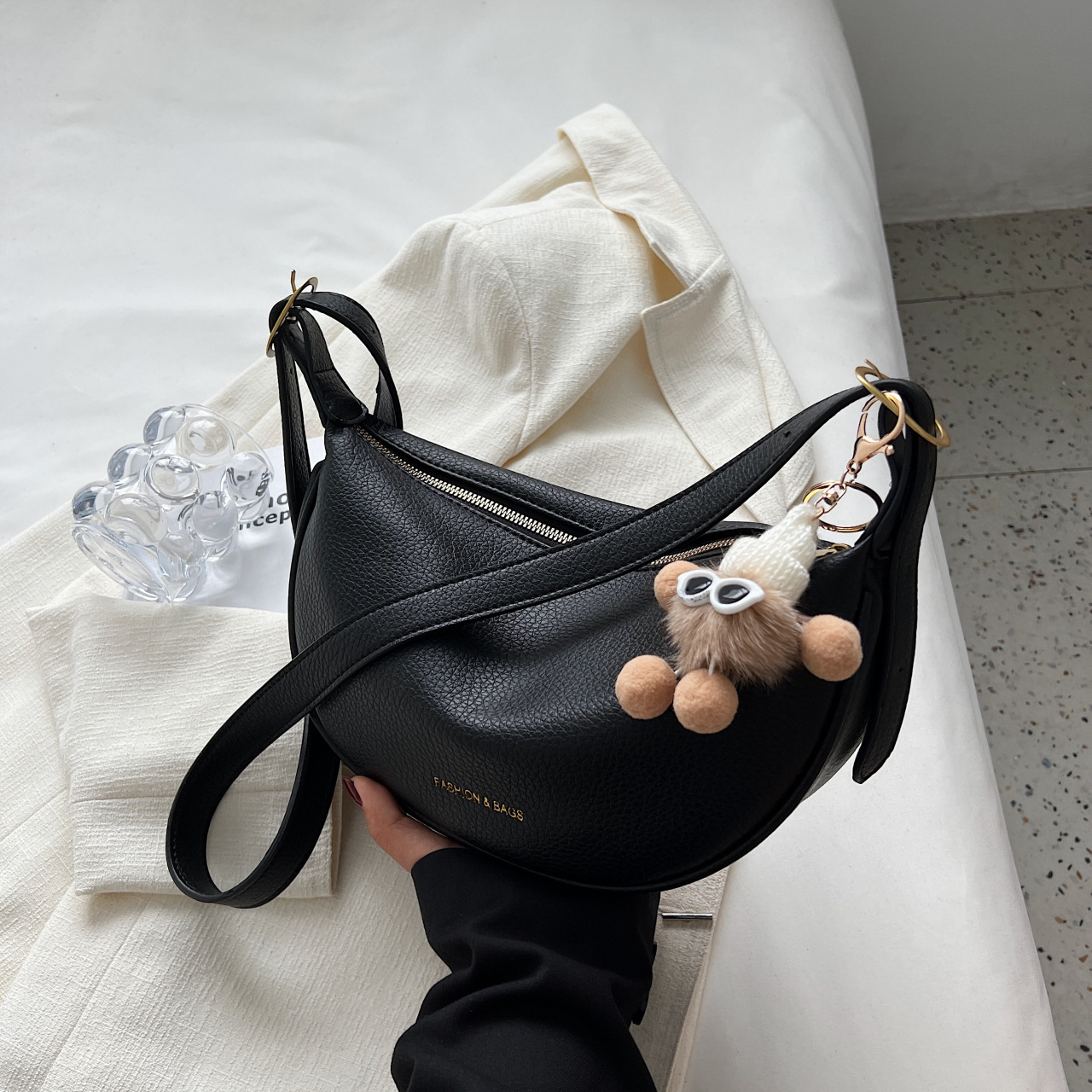 Textured Soft Leather Women's Fashion New Casual Versatile Crossbody Bag Niche Design Shoulder Dumpling Bag - Thumbnail 7