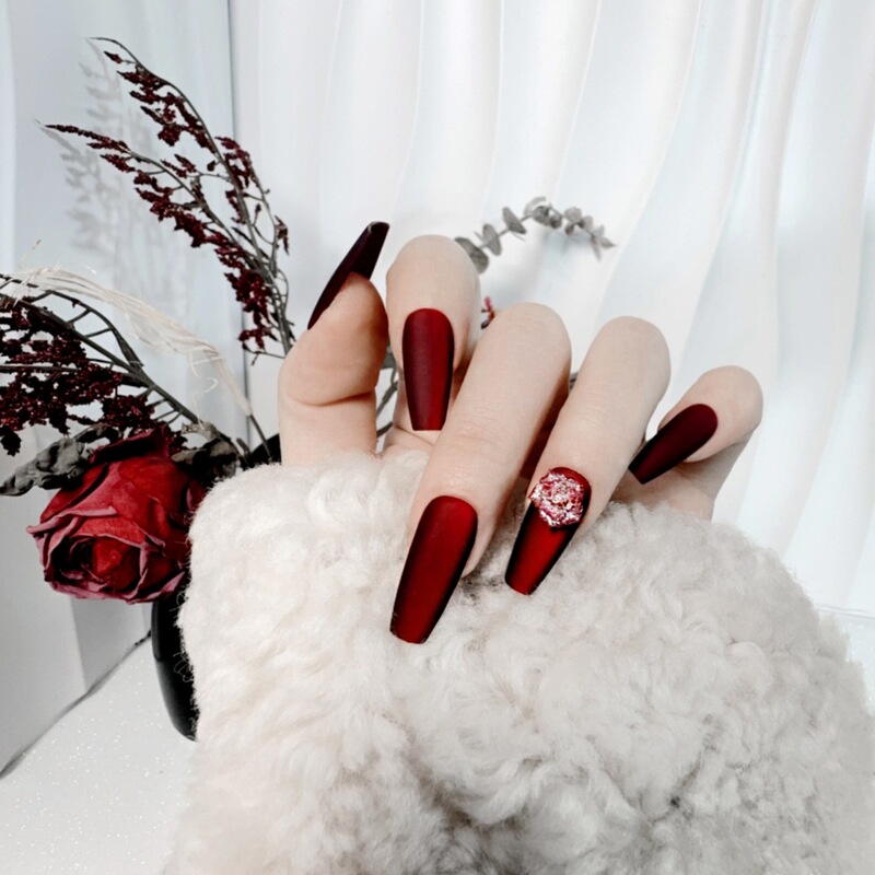 S91-Autumn and Winter Wear Armor Finished Frosted Red Manicure Camellia Butterfly Temperament False Nail Patch Handmade S91-Autumn and Winter Wear Armor Finished Frosted Red Manicure Camellia Butterfly Temperament False Nail Patch Handmade