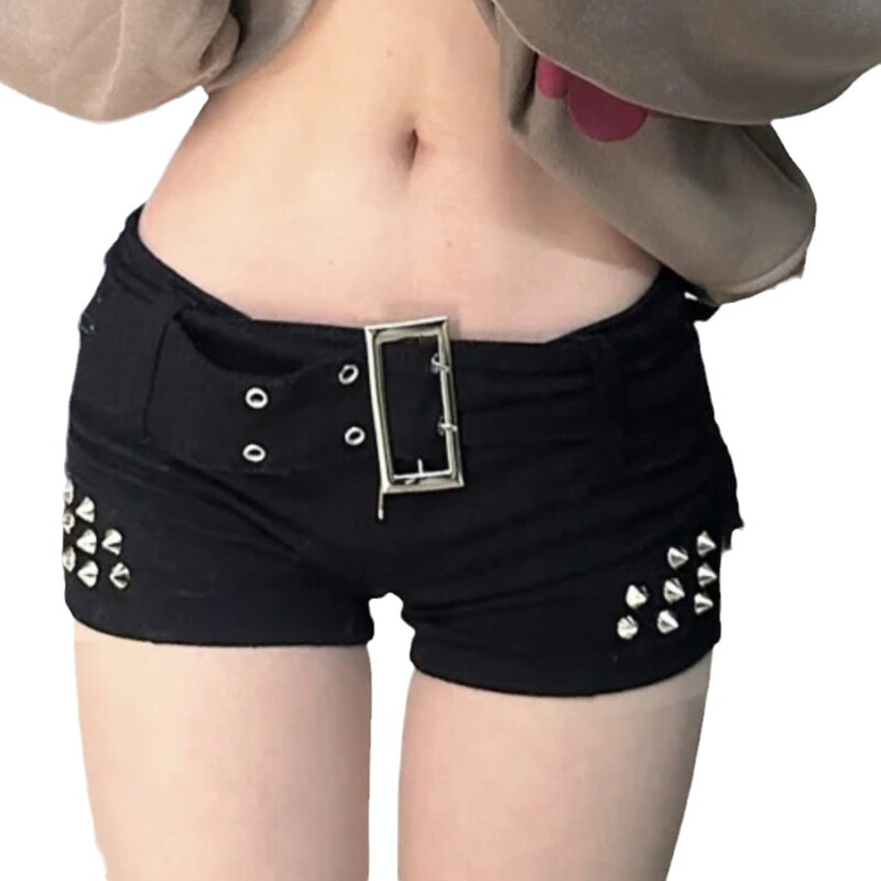 Internet Celebrity Sexy Low-waist Sexy Y2k Super Shorts Women's Heavy Industry Rivet Elastic Tight Hot Pants Spring and Summer Denim Shorts