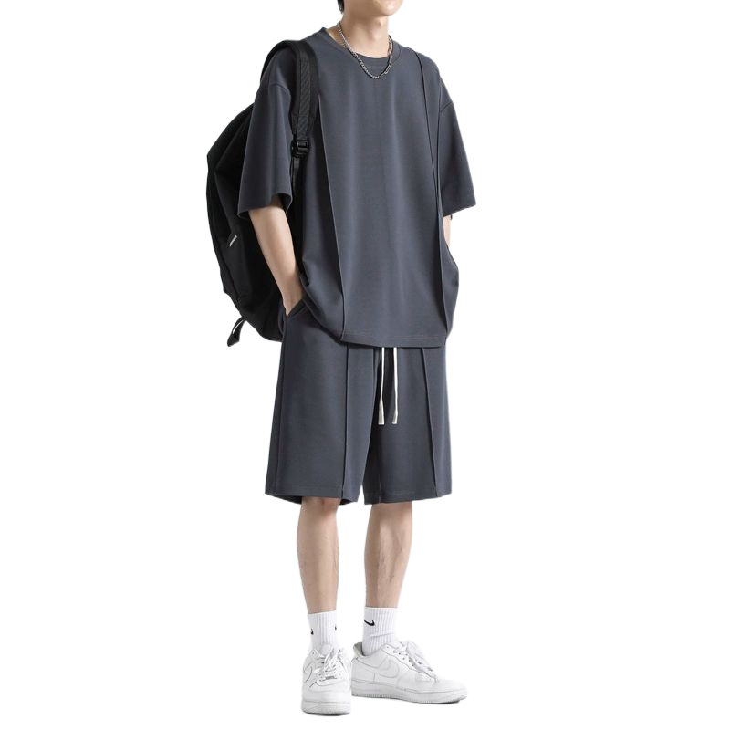 Camiseta de manga corta de seda de hielo traje casual verano para hombres 2024 nuevo traje de pareja de secado rápido deportivo de color sólido de dos piezas