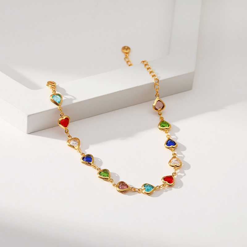 Fashion Heart Shape Copper Inlay Glass Bracelets