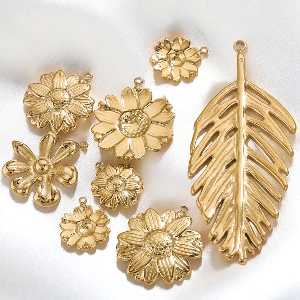 Acero inoxidable chapado en oro 18K nicho de verano sol colgante colgante colgante DIY pendientes collar impermeable