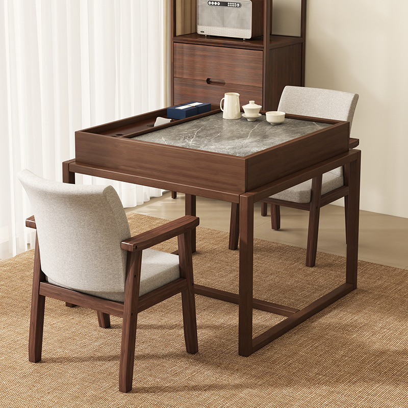 Mesa de té de madera sólida del balcón, nueva mesa cuadrada china, mesa casera simple, mesa de té cuadrada Zen casual