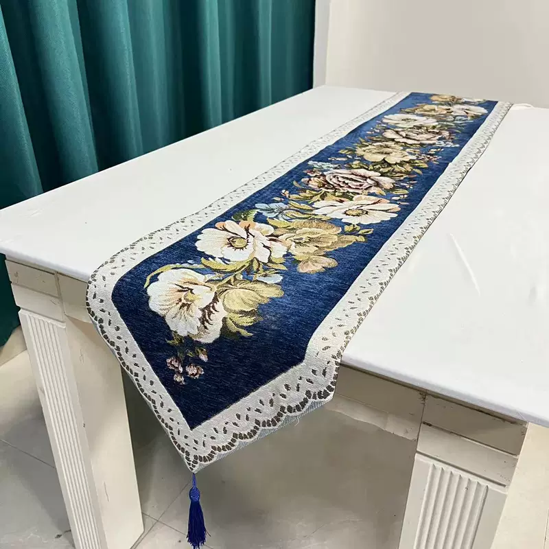 丽江南 Chenille Chinese style gold silk embroidery table flag Chinese ethnic suitable for Chinese elements hotel bedside flag