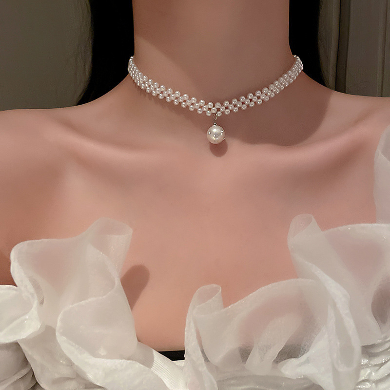 フランスの軽豪華な不規則なバロック真珠のネックレスの小さい大衆の鎖の鎖の毛の鎖の軽豪華な高級感の女性|undefined