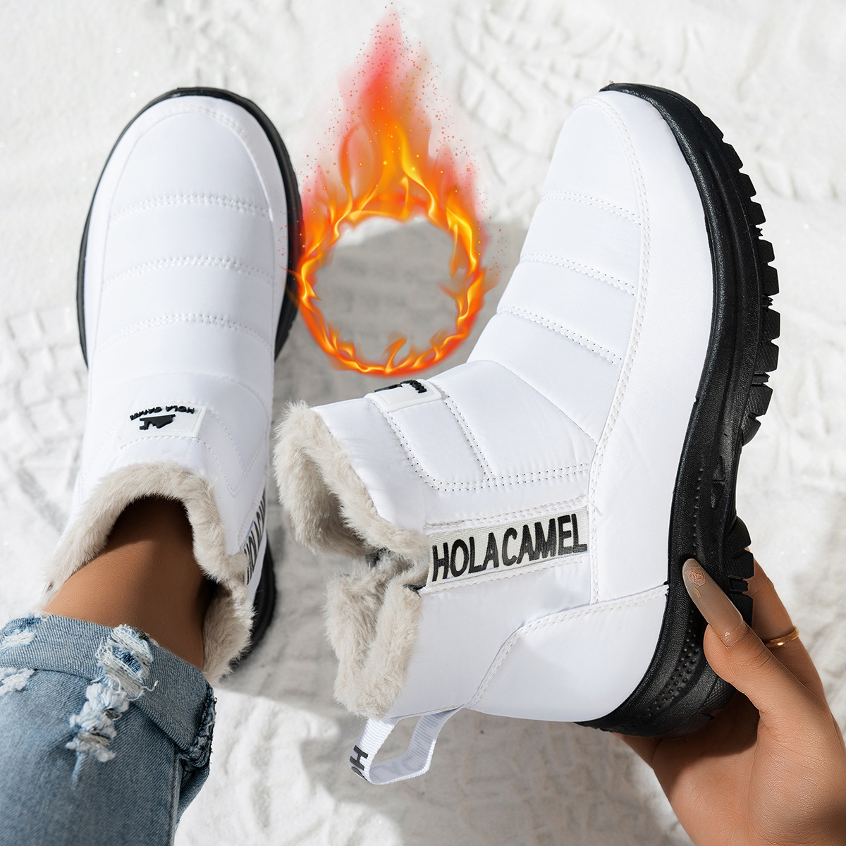 Women's Snow Boots Fleece-Lined and Thickeneded to Keep Warm Outdoor Waterproof Women's Shoes Snow Boots Elastic Mouth Slip-On Hiking Boots