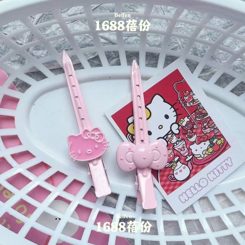 クリーム風ピンクブルー猫リボンメイク前髪クリップシームレス甘いガーリーハート毛根ふわふわクリップ漫画|undefined