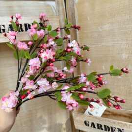 单枝海棠花高仿真樱花绢花婚庆造景仿真花批发假花仿真装饰
