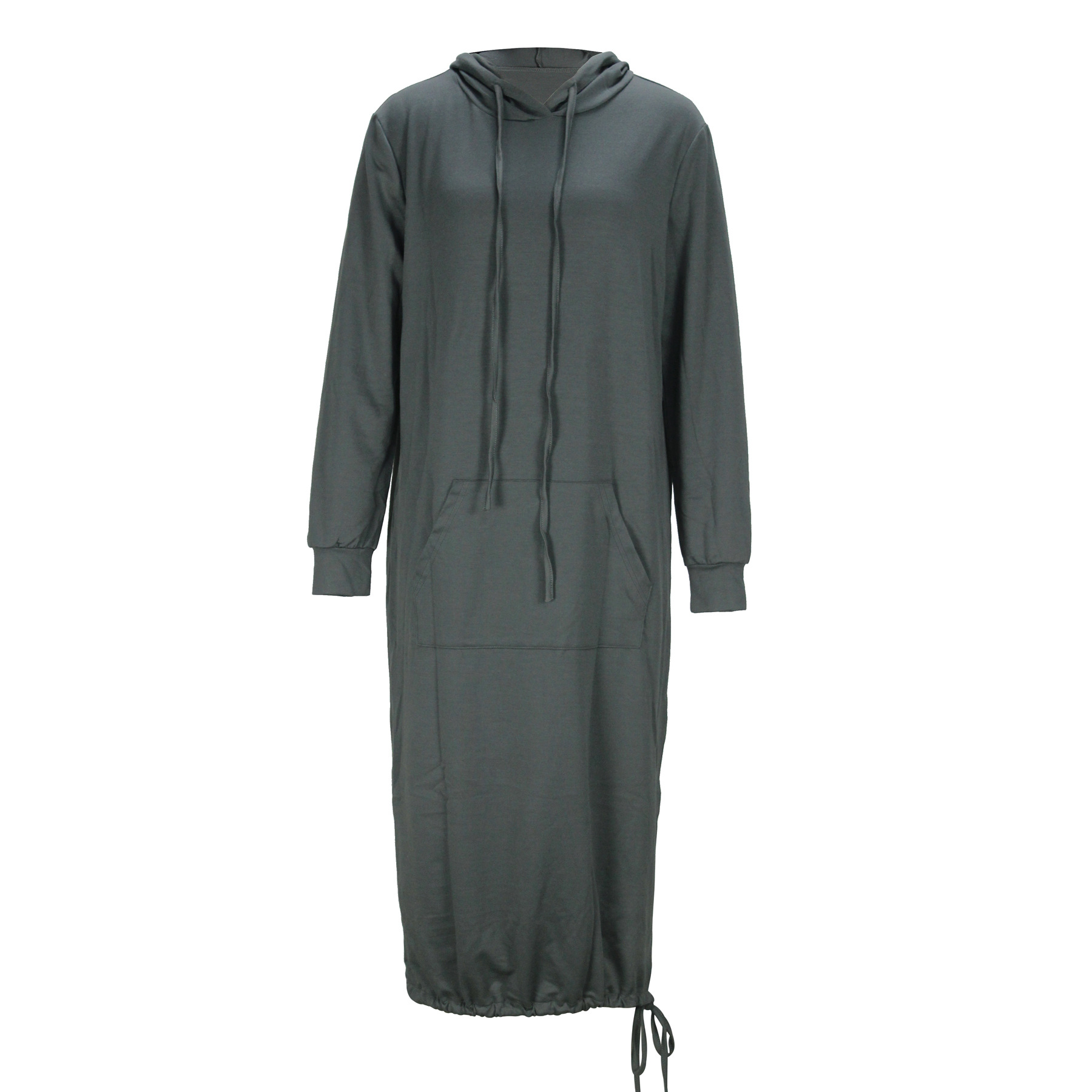 Autumn Winter Long Lace up Hem Dress Hooded Sweater Midi Dress for Women