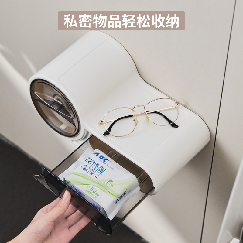 Caja de pañuelos de baño sin perforación, rollo de papel higiénico impermeable, caja de almacenamiento para inodoro, estante de almacenamiento montado en la pared