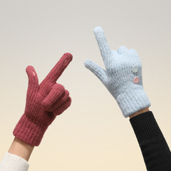 Knitted warm winter gloves for girls, Korean-style cute windproof versatile yarn gloves for students, touch screen suitable for riding