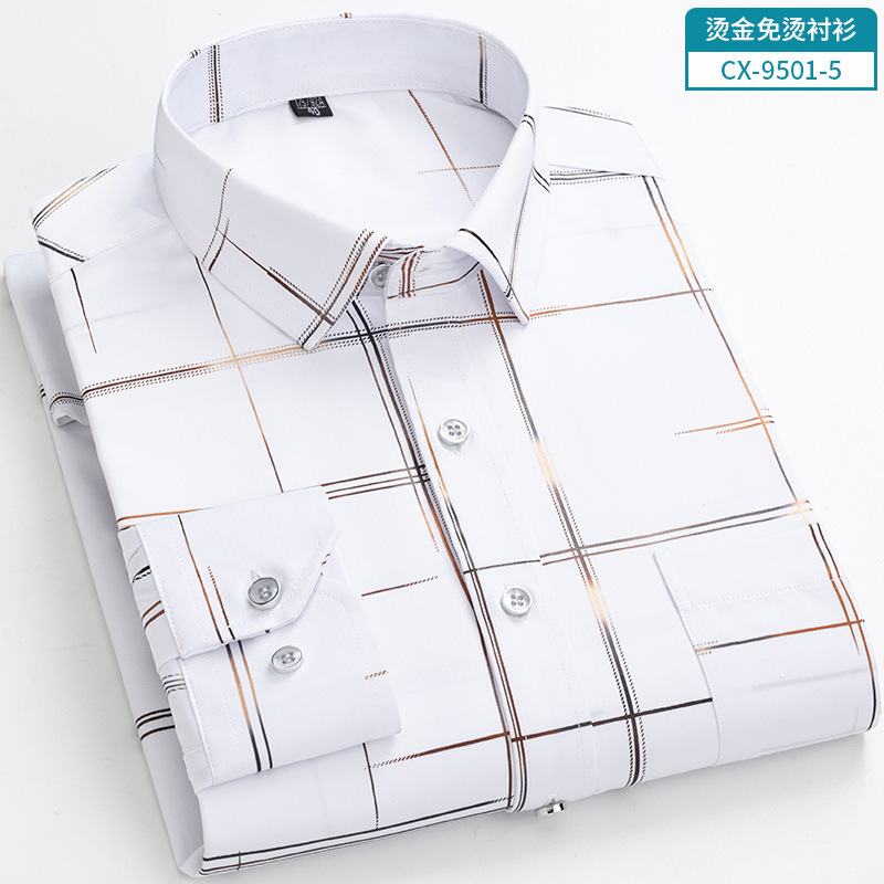 2026 Spring Men's Gold Foil Print Stretch Long Sleeve Shirt for Young and Middle-Aged Business Casual Non-Iron Comfortable Shirt for Men 2026 Spring Men's Gold Foil Print Stretch Long Sleeve Shirt for Young and Middle-Aged Business Casual Non-Iron Comfortable Shirt for Men
