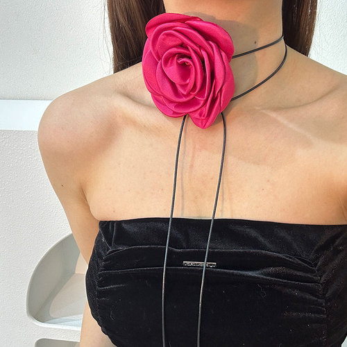 Cross-border Korean version of handmade fabric flower strap necklace sexy pure lust hottie wax thread necklace wholesale for women