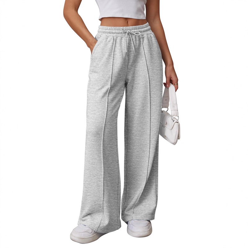 Cross-border popular women's wide-leg sports pants, high-waisted loose long pants, fashionable young women's drawstring sports jogging pants