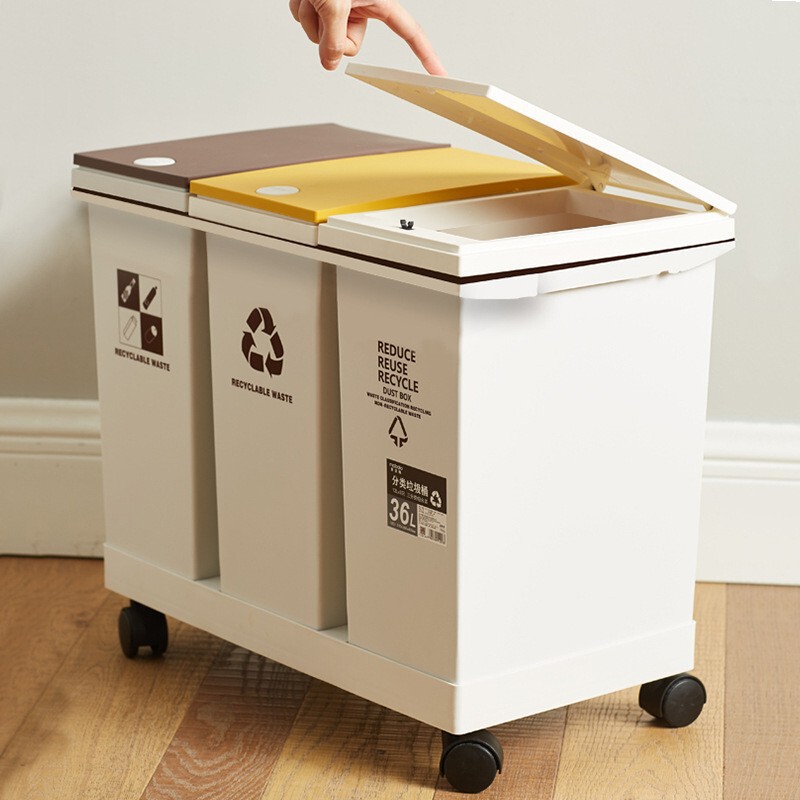 Maibao Long Garbage Classification Trash Can for Home Use with Lid, Extra-Large for Living Room, Kitchen-Specific, Dry and Wet Separation Trash Bin