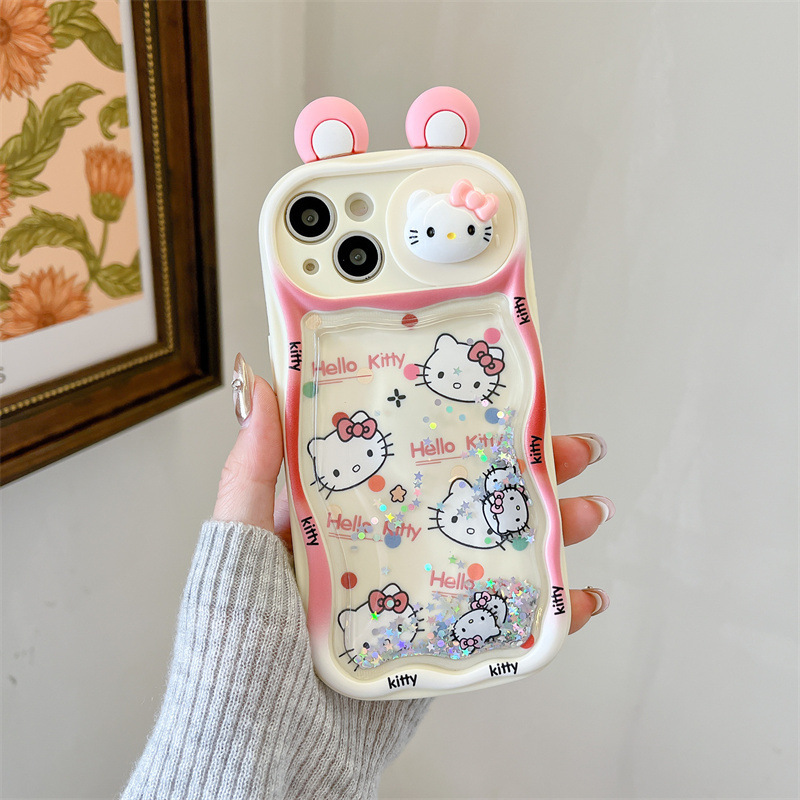 アップル16携帯ケースiPhone15promax立体耳kt猫押し窓11流砂かわいいアニメ|undefined