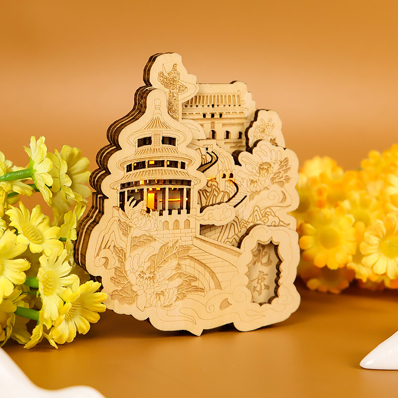 故宫文创北京天坛木质磁铁磁吸冰箱贴3d立体建筑祈年殿模型浮雕|undefined