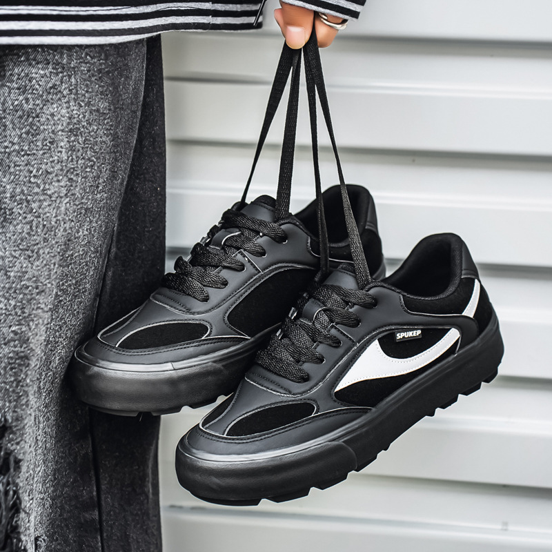 2025秋季男士时尚百搭休闲鞋酷炫鞋翘底厚底低帮鞋一件代发黑武士