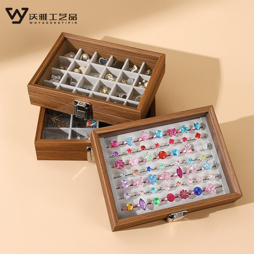 Walnut Wood Pattern Dustproof Cover Jewelry Box Bracelet Necklace Ring Earring Necklace Box Jewelry Storage Box