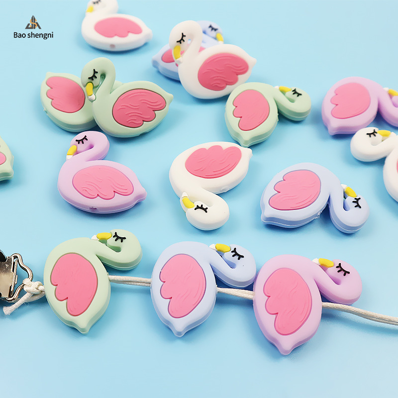 Venta directa de fábrica suministros para bebés silicona Flamingo DIY cuentas mordedor cuentas sueltas bebé chupete cadena Accesorios