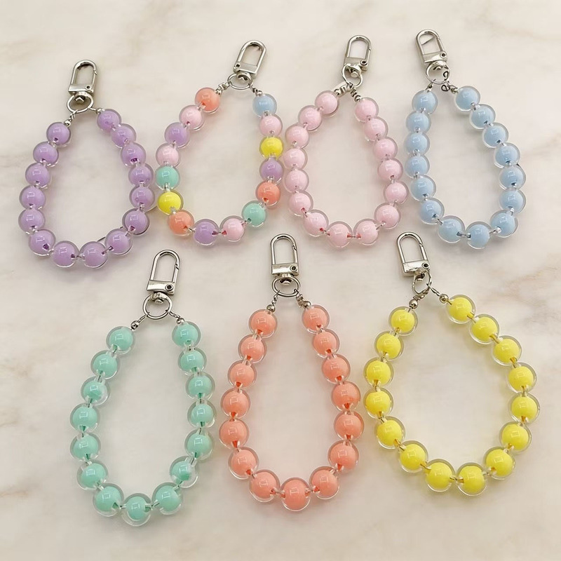 Colorful Beaded Keychain Round Beads DIY Key Bag Pendant Handmade Beaded Chain Mobile Phone Case Pendant
