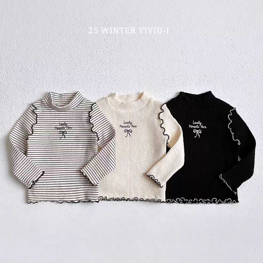 Korean Style New Children's Clothing 2025 Winter Girls' Baby Ribbed Long-Sleeve Base Shirt T-Shirt Top