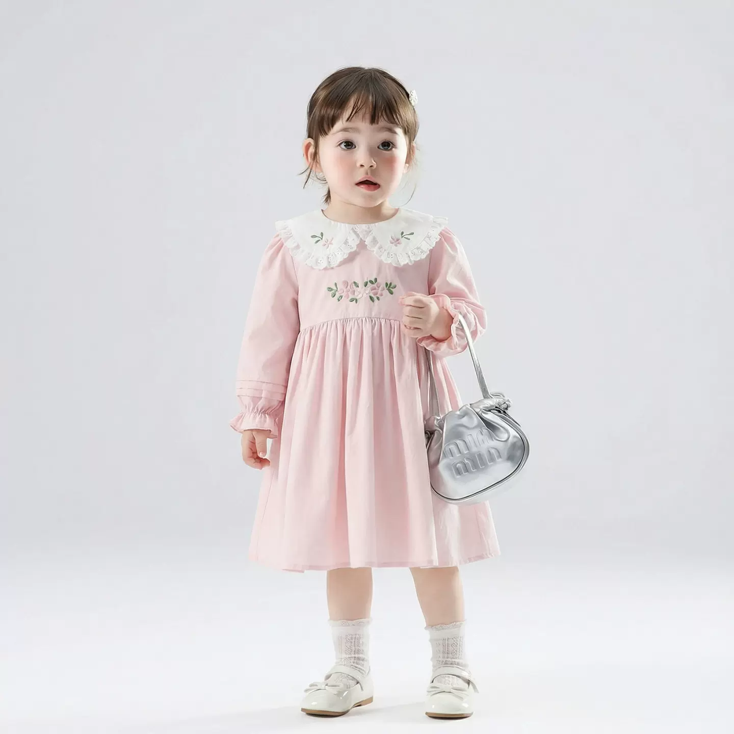 2026春季新款花边娃娃领女童连衣裙纯棉 刺绣宝宝公主裙春装裙子