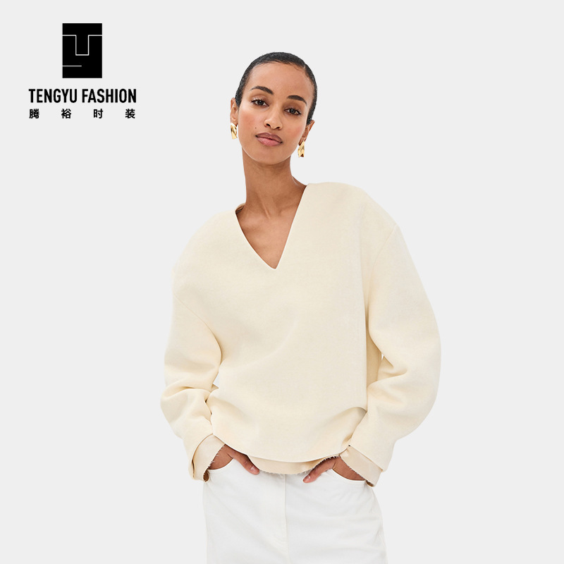 Source Factory Sweater Customization Spring & Fall New European and American Clothing Pure Color Knitwear Loose V Neck Long-Sleeved Cashmere Knitwear Source Factory Sweater Customization Spring & Fall New European and American Clothing Pure Color Knitwear Loose V Neck Long-Sleeved Cashmere Knitwear