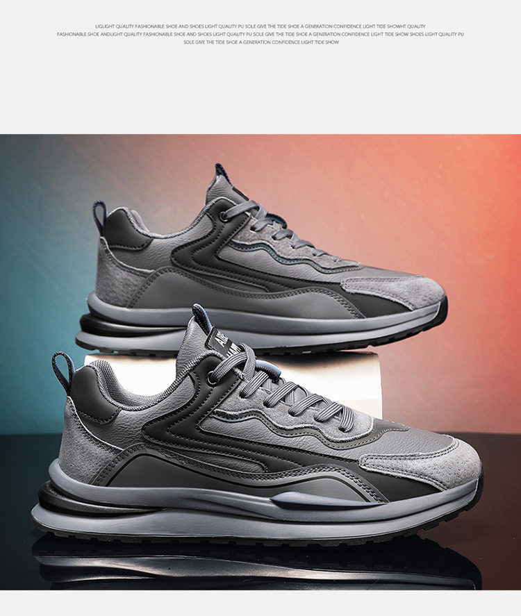 Giày thể thao nam da lì cổ thấp đế dày chống thấm chống trơn, giày sneaker thường ngày — ABC220 màu xám, ABC220 màu đen chi tiết 1