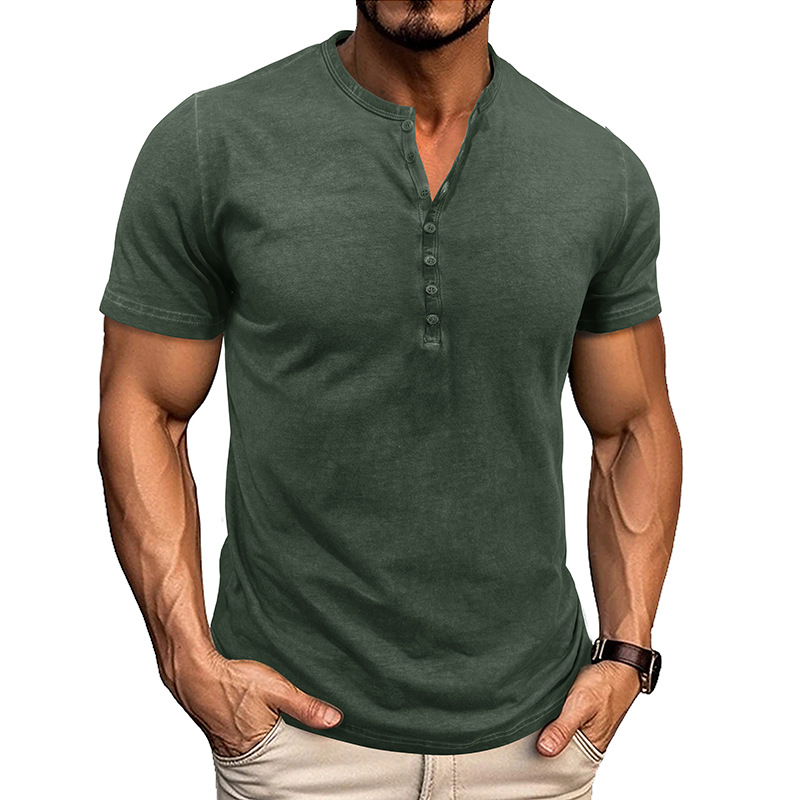European and American Round Neck Men's Short-Sleeved Fried Color Retro Henry T-Shirt Summer Export Bottoming Tough Guy Outdoor Top