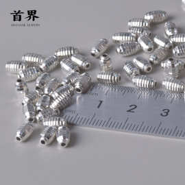 s925纯银橄榄珠米珠回形纹车花珠diy串珠隔珠银珠散珠手链手串